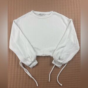 Zara white ultra soft cropped sweater with drawstring detail Size S